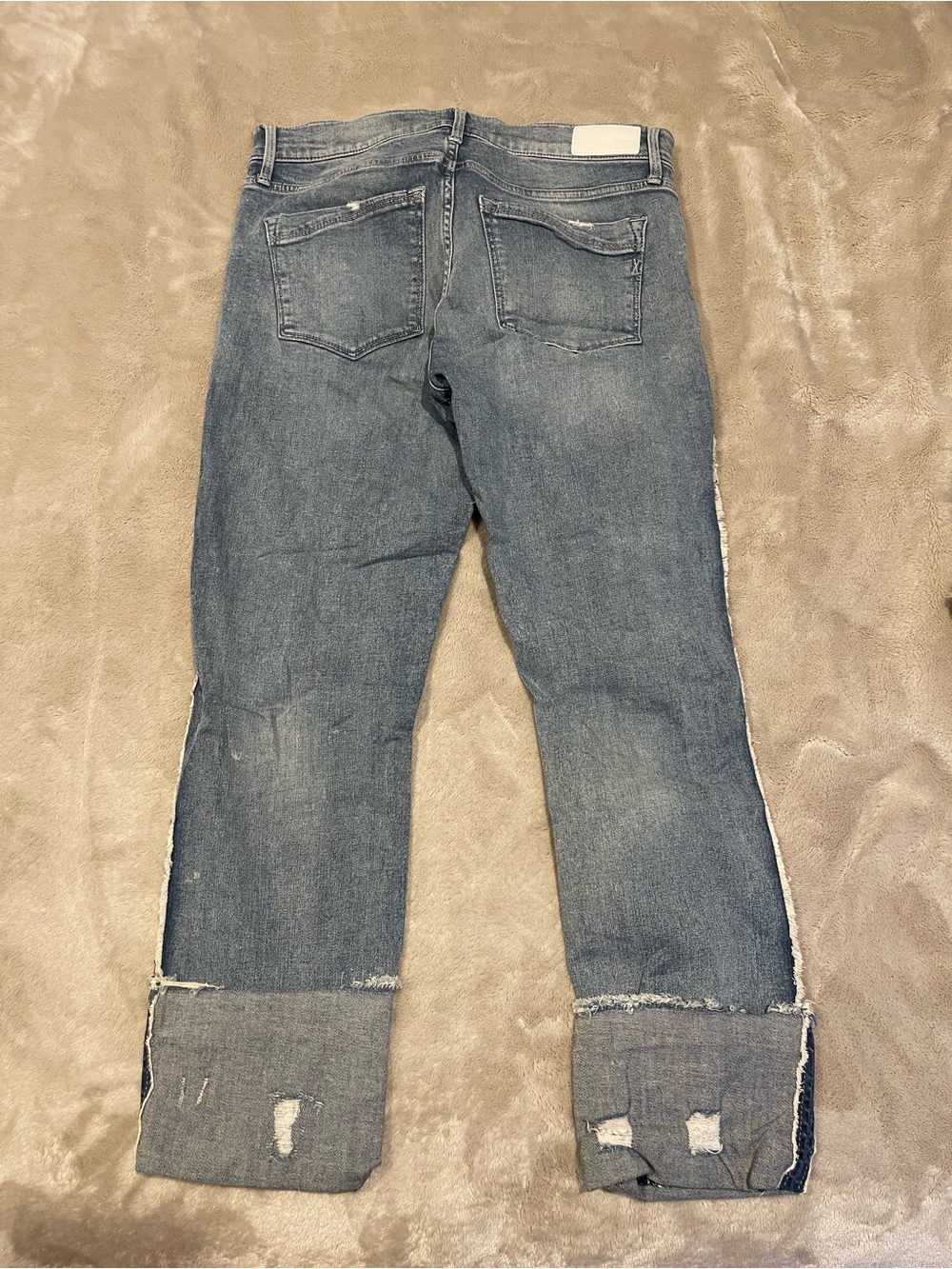 Cuffed Distressed Blue Denim Jeans